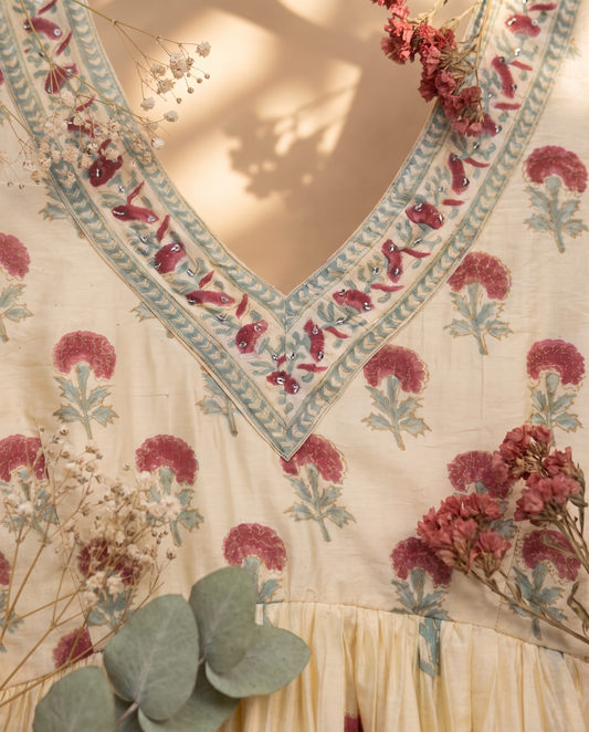 Raaga Inaya — ivory Chanderi suit with Mughal-inspired woven print — Ivory Hues, Indian ethnic wear Singapore