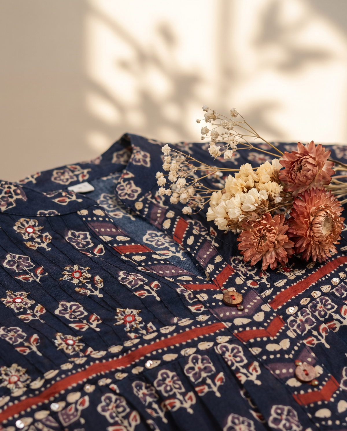 Sunehri Raat — Sanganeri-print cotton suit set with contrast pockets — Ivory Hues, Indian ethnic wear Singapore