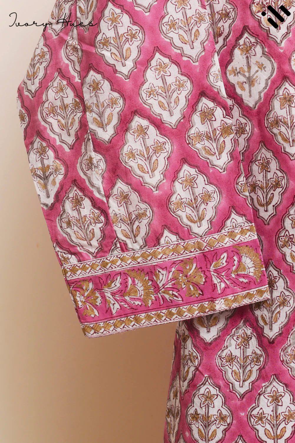 Kota Kainaat Zara — pink Kota doria suit with Mughal-inspired print — Ivory Hues, Indian ethnic wear Singapore