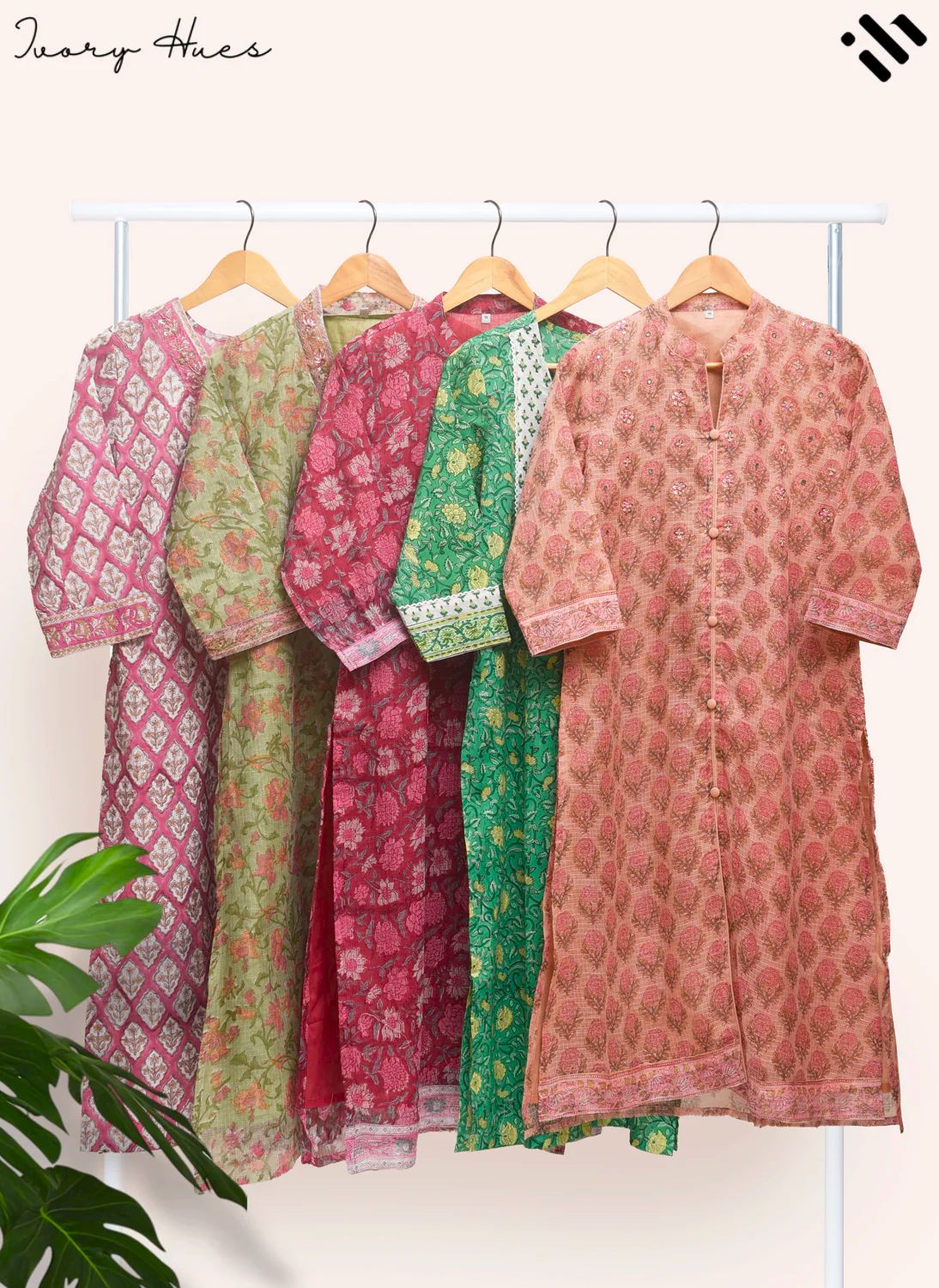 Kota Kainaat Zara — pink Kota doria suit with Mughal-inspired print — Ivory Hues, Indian ethnic wear Singapore