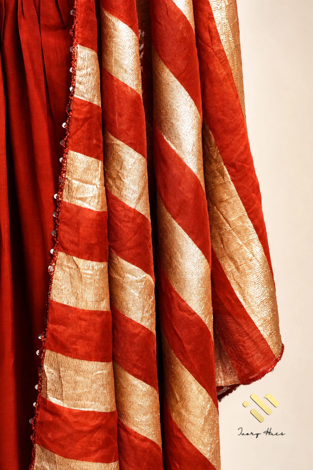 Noor Jwala — deep rust mul Chanderi suit with sequin-edged dupatta — Ivory Hues, Indian ethnic wear Singapore