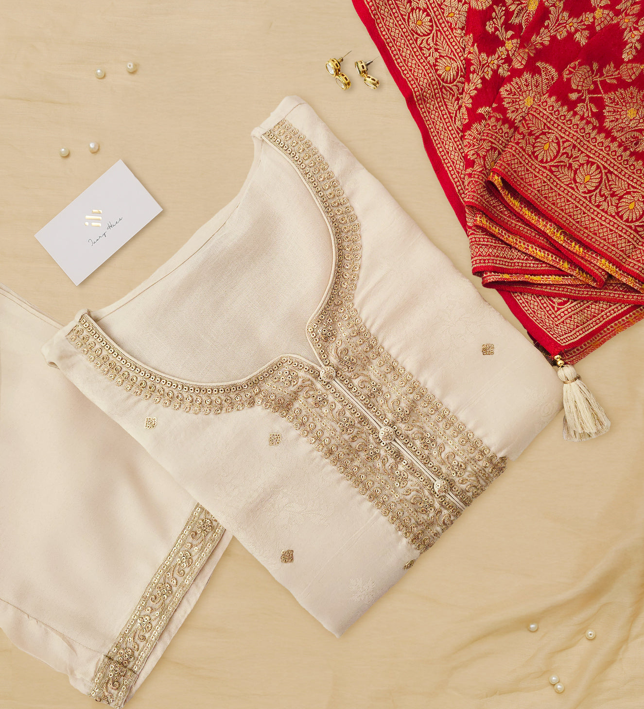 Noor Naira off-white jacquard silk suit