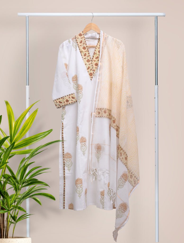 Ivory Hues Malhar Megha handblock print cotton kurta set — Indian ethnic wear Singapore