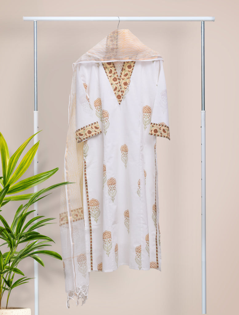 Ivory Hues Malhar Megha handblock print cotton kurta set — Indian ethnic wear Singapore