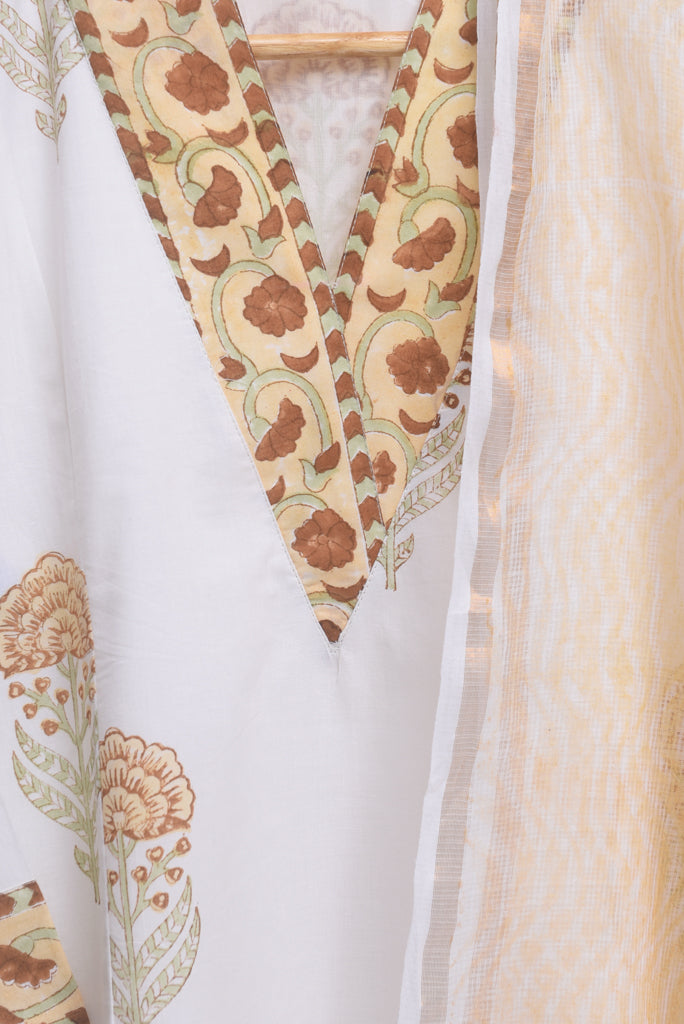 Ivory Hues Malhar Megha handblock print cotton kurta set — Indian ethnic wear Singapore
