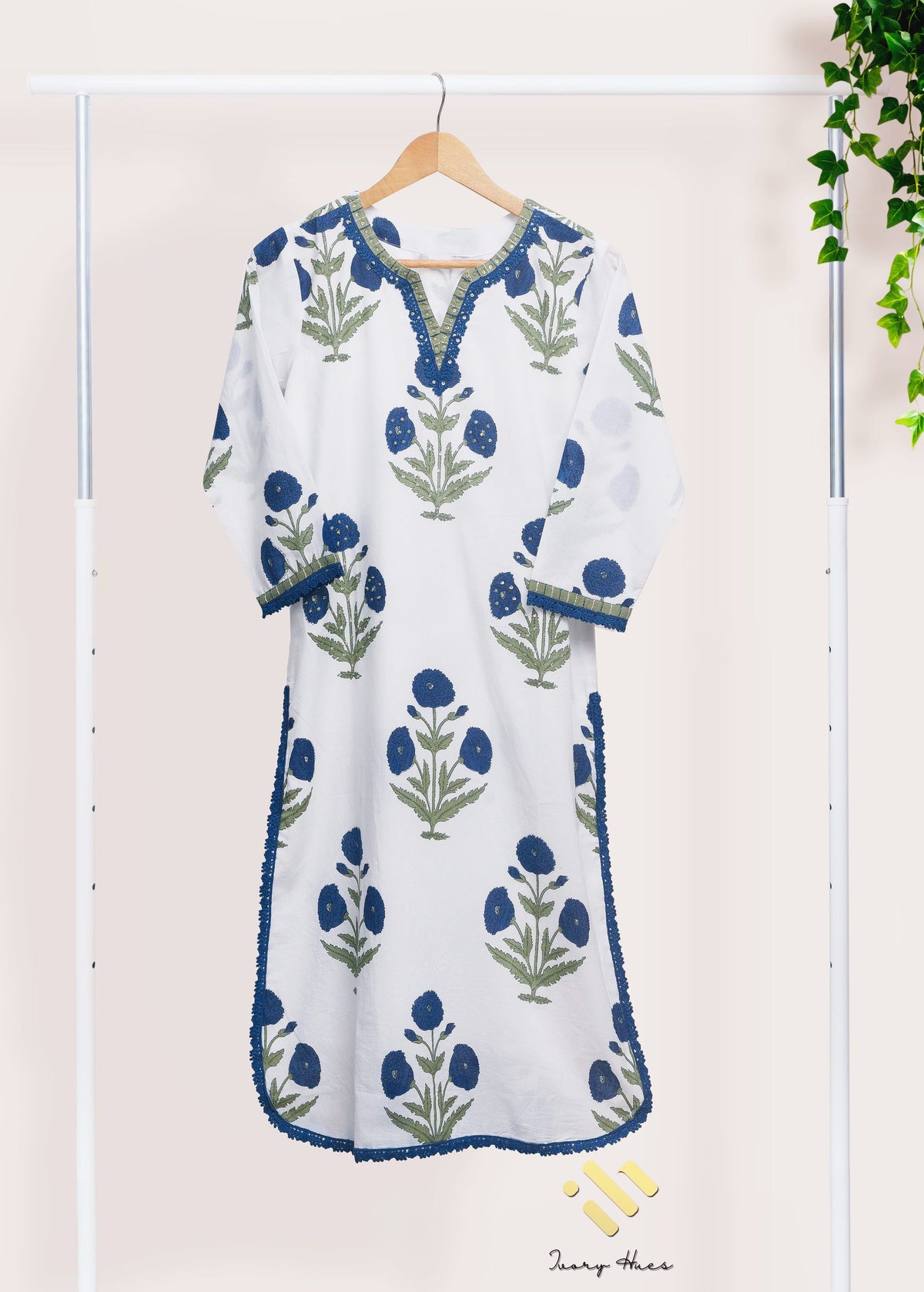 Malhar Sagar — white cotton suit set with Mughal handblock butta prints — Ivory Hues, Indian ethnic wear Singapore