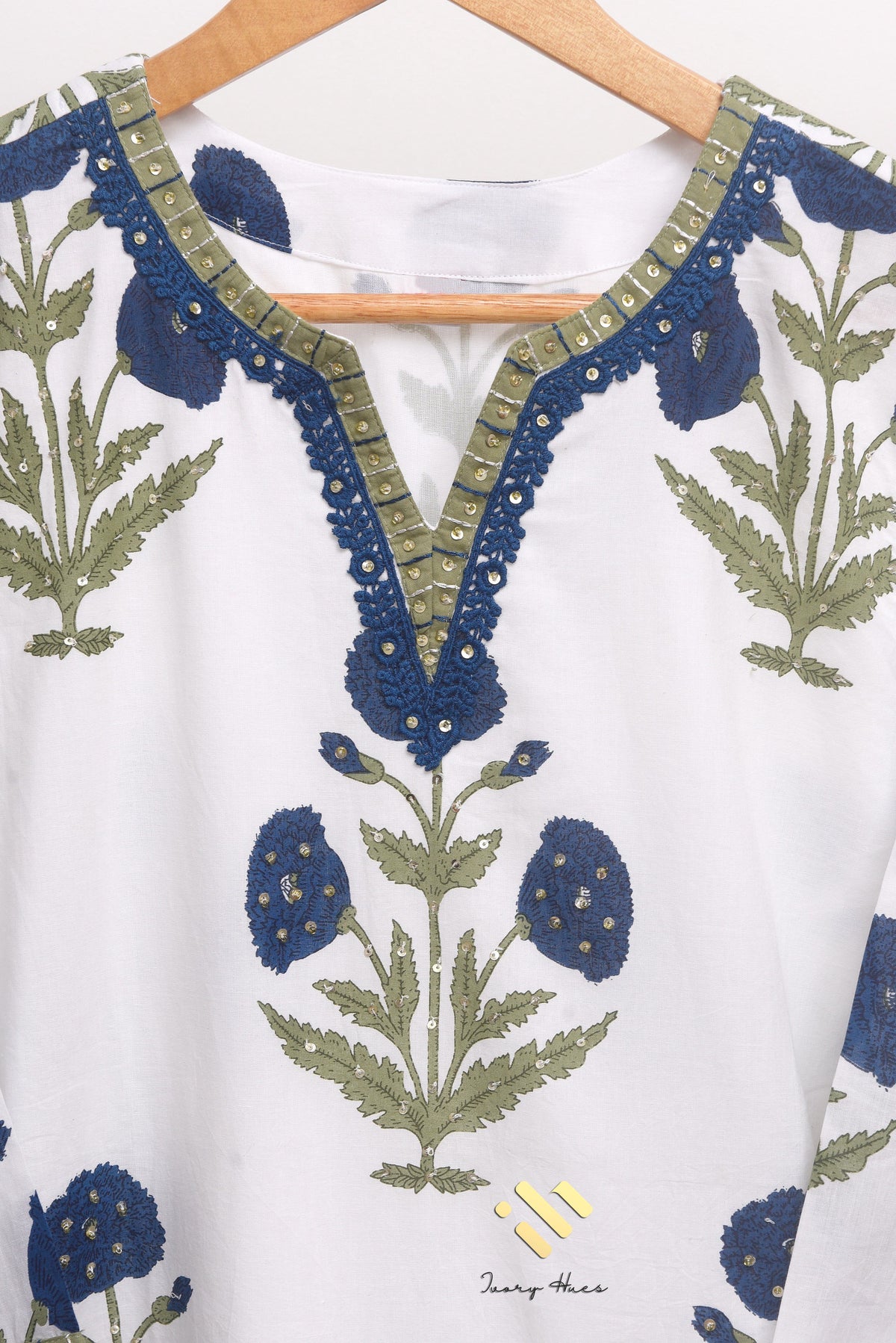 Malhar Sagar — white cotton suit set with Mughal handblock butta prints — Ivory Hues, Indian ethnic wear Singapore