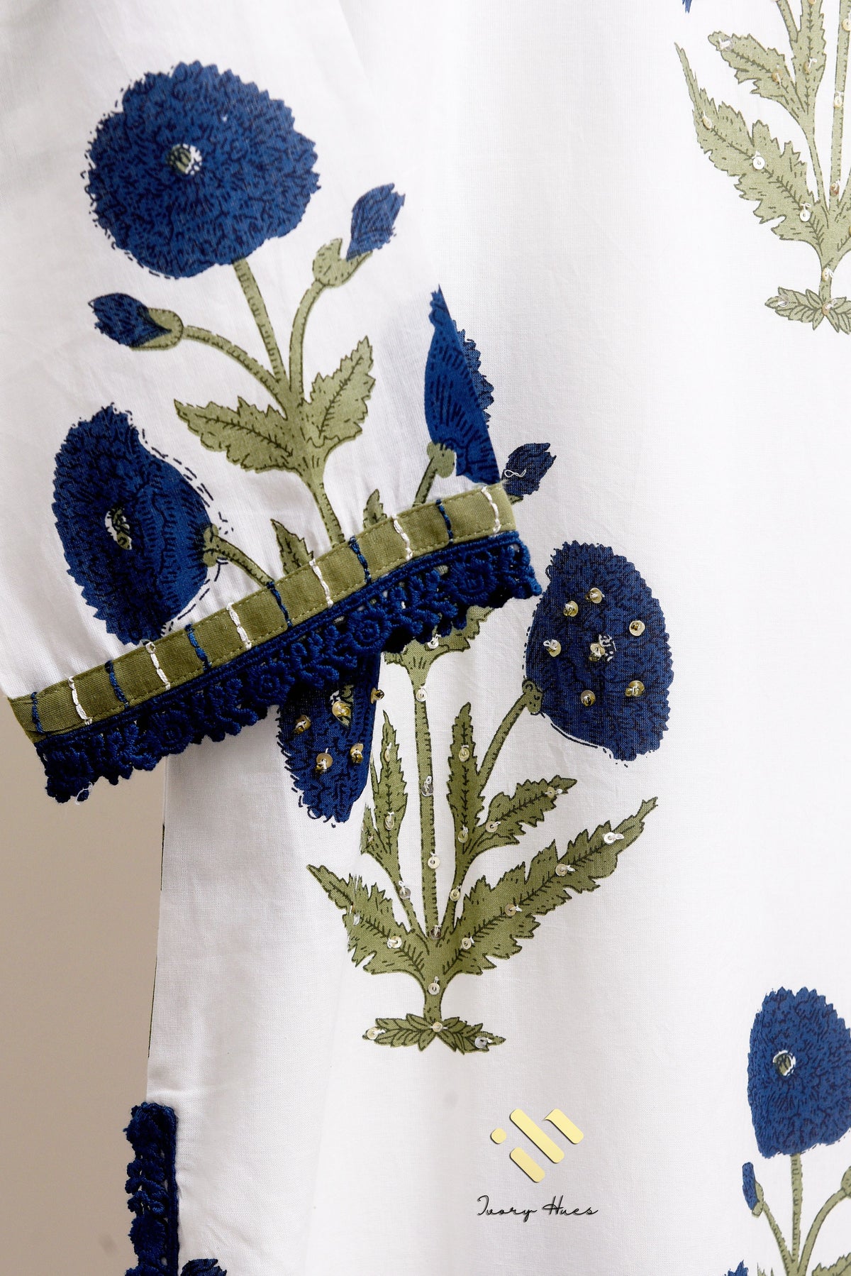 Malhar Sagar — white cotton suit set with Mughal handblock butta prints — Ivory Hues, Indian ethnic wear Singapore