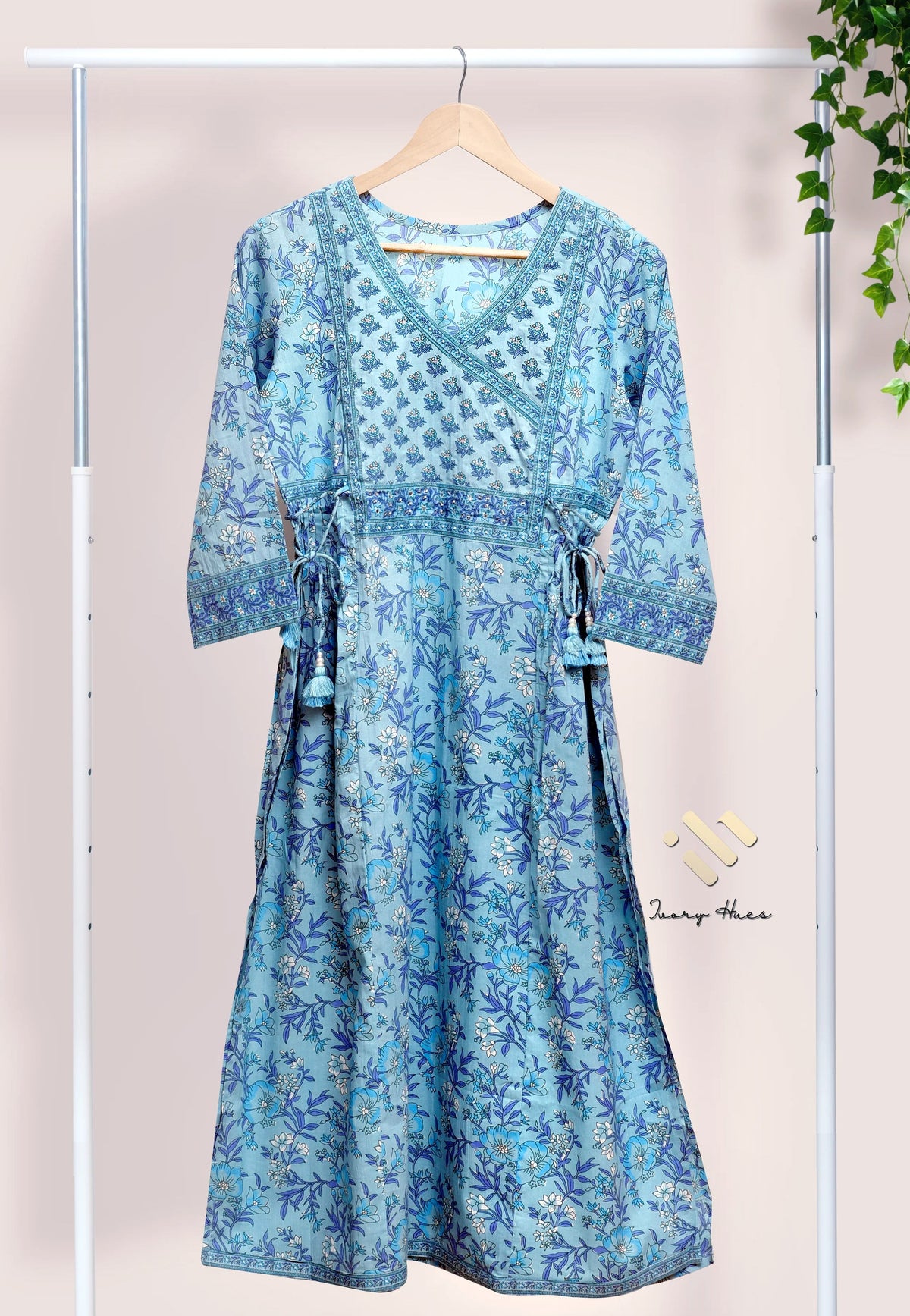 Anokhi Aasman — pastel blue cotton suit with embellished yoke border — Ivory Hues, Indian ethnic wear Singapore