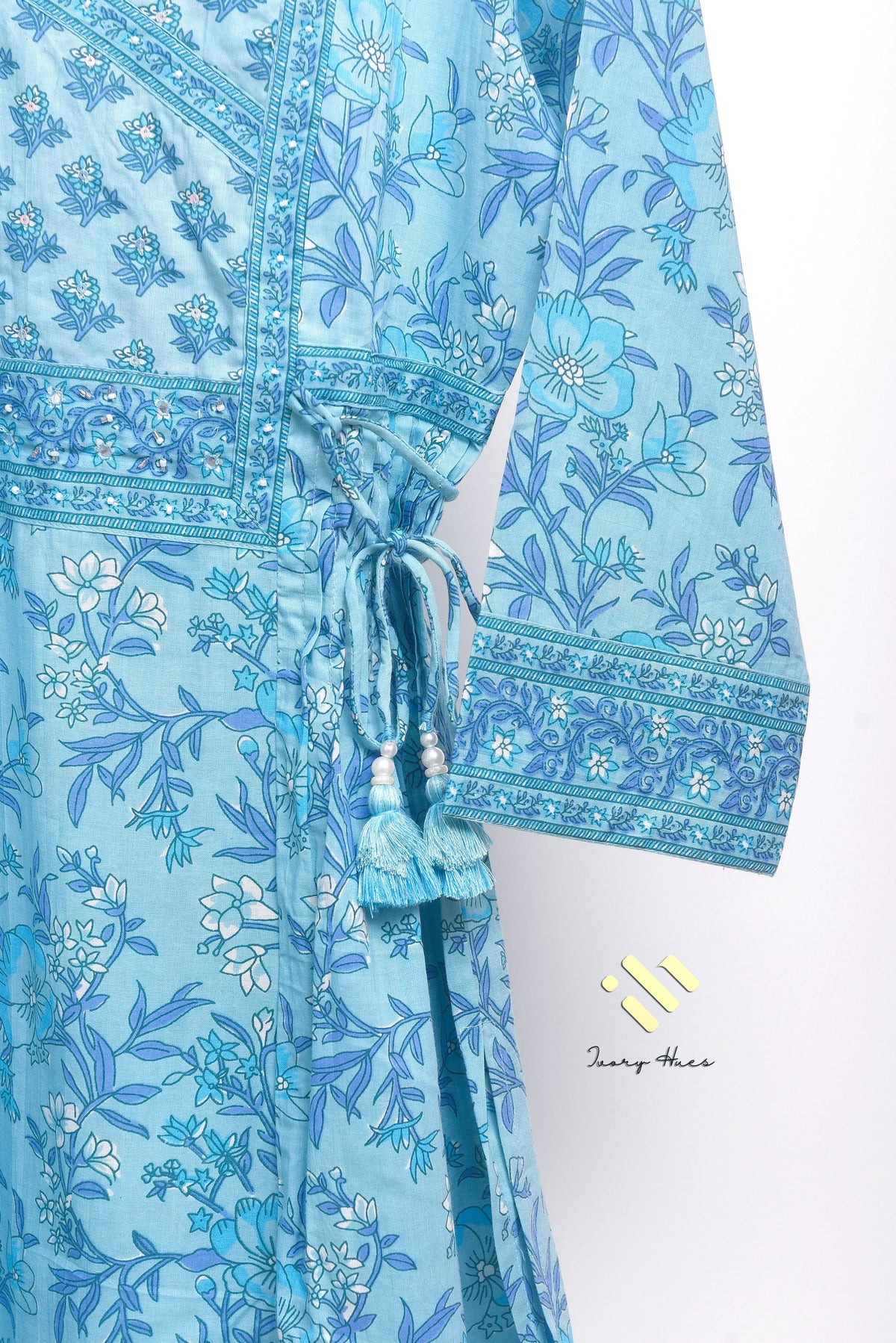 Anokhi Aasman — pastel blue cotton suit with embellished yoke border — Ivory Hues, Indian ethnic wear Singapore