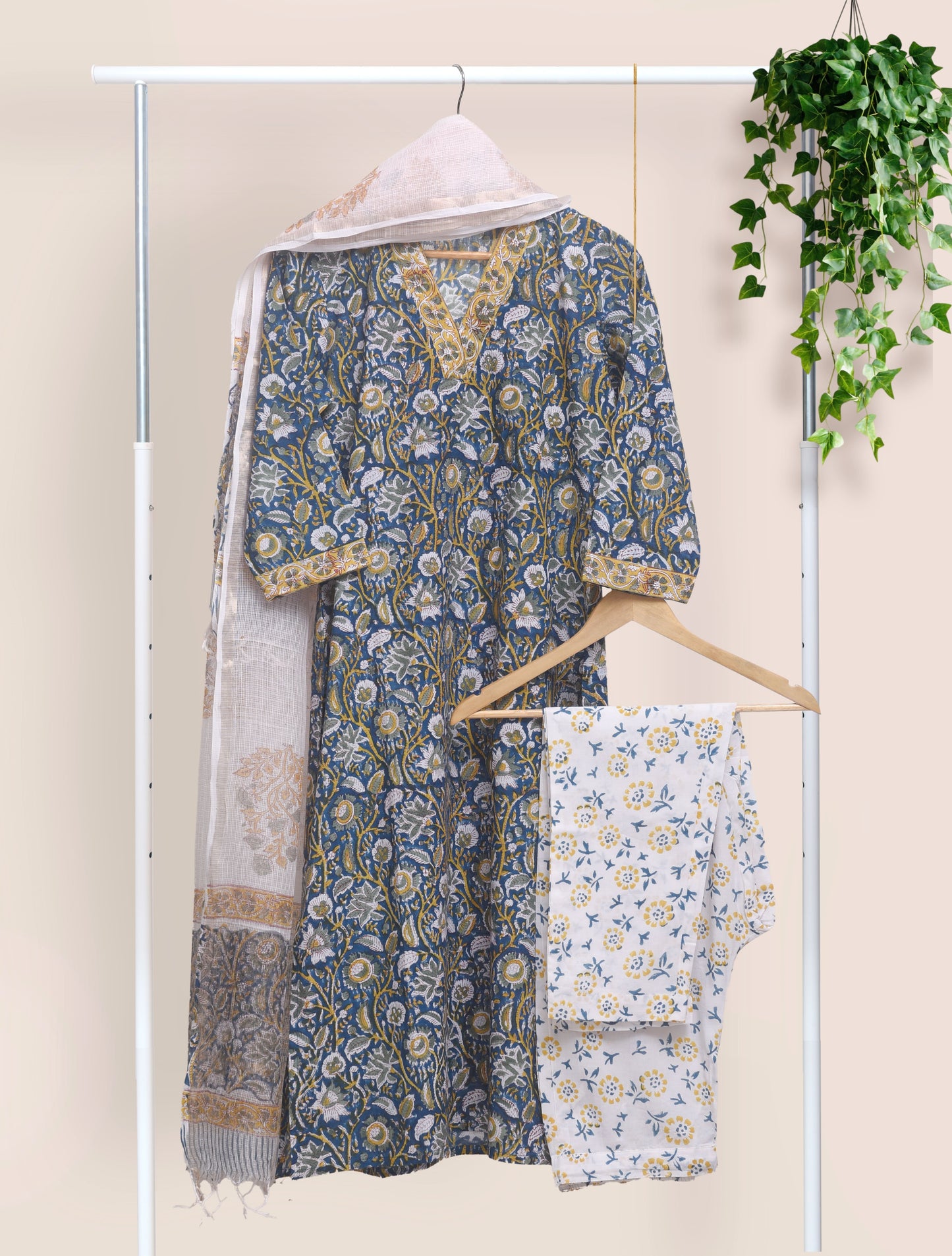 Ivory Hues Anokhi Nandini handblock print cotton kurta set — Indian ethnic wear Singapore