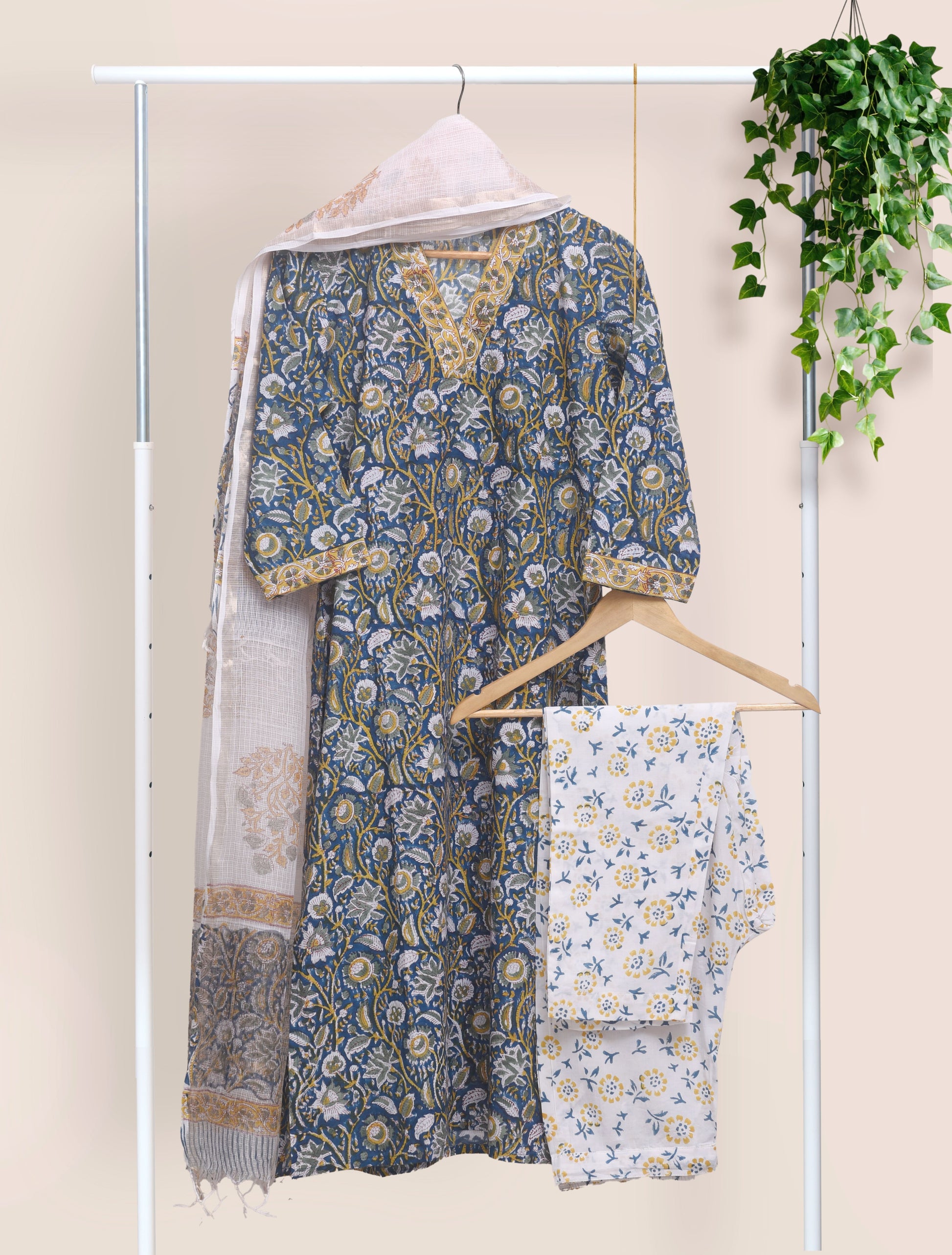 Ivory Hues Anokhi Nandini handblock print cotton kurta set — Indian ethnic wear Singapore