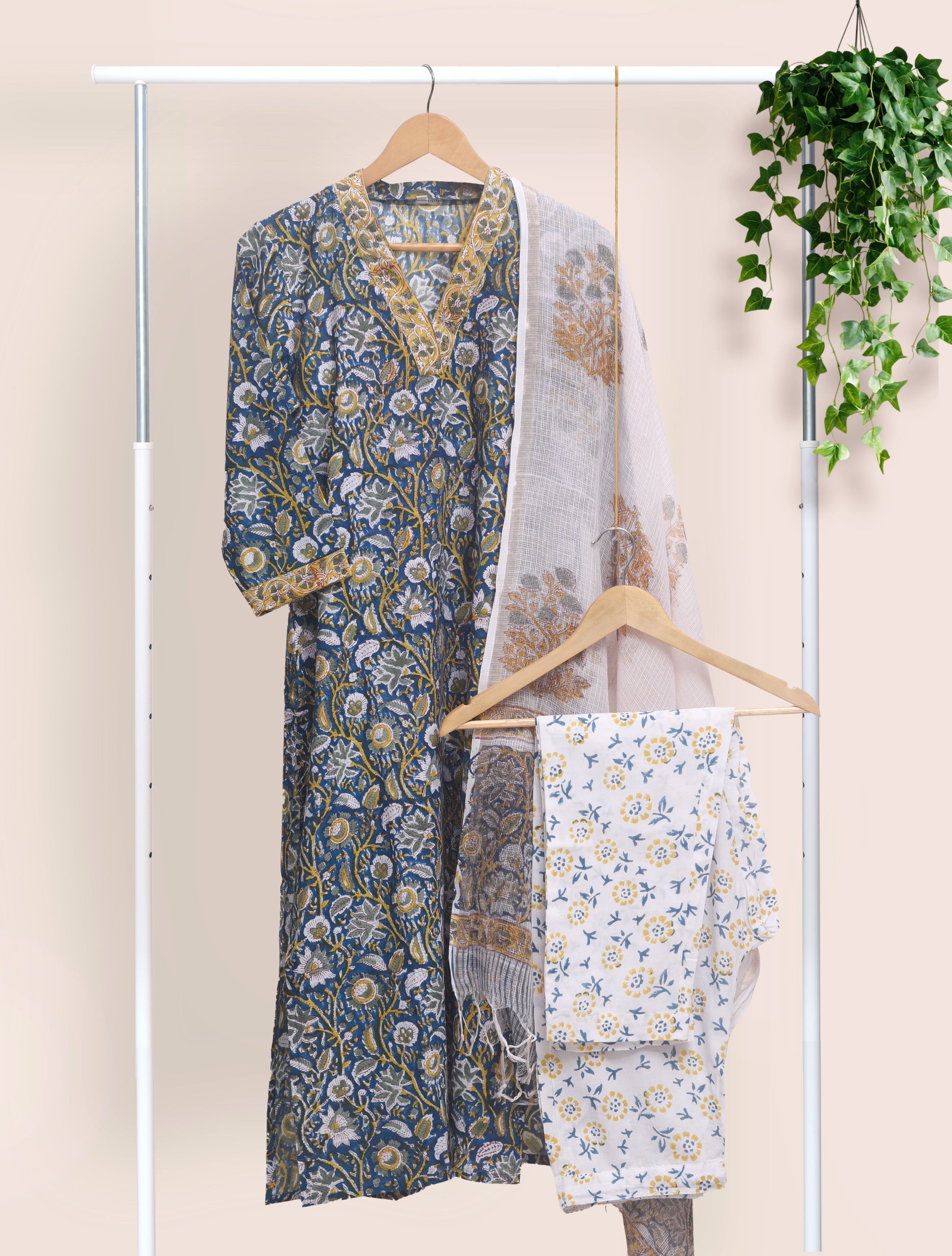 Ivory Hues Anokhi Nandini handblock print cotton kurta set — Indian ethnic wear Singapore