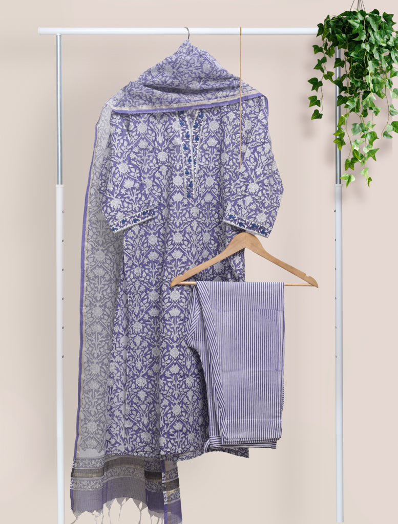 Ivory Hues Anokhi Neela handblock print cotton kurta set — Indian ethnic wear Singapore