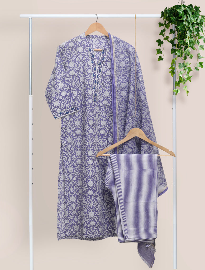 Ivory Hues Anokhi Neela handblock print cotton kurta set — Indian ethnic wear Singapore