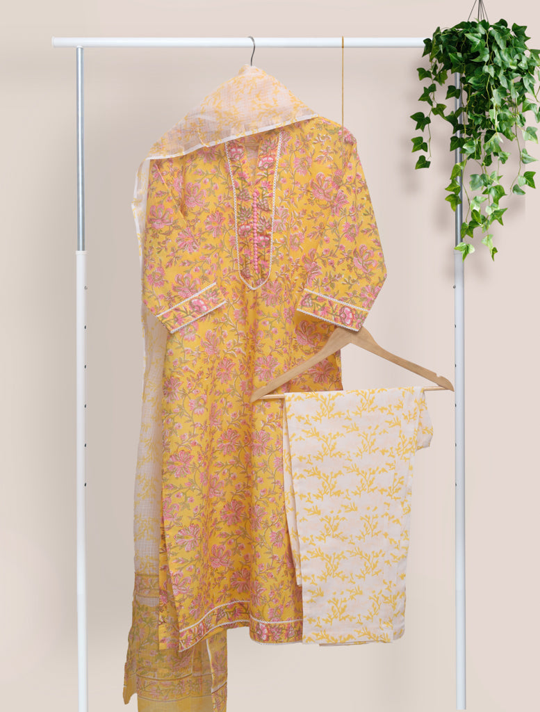 Ivory Hues Anokhi Taal handblock print cotton kurta set — Indian ethnic wear Singapore