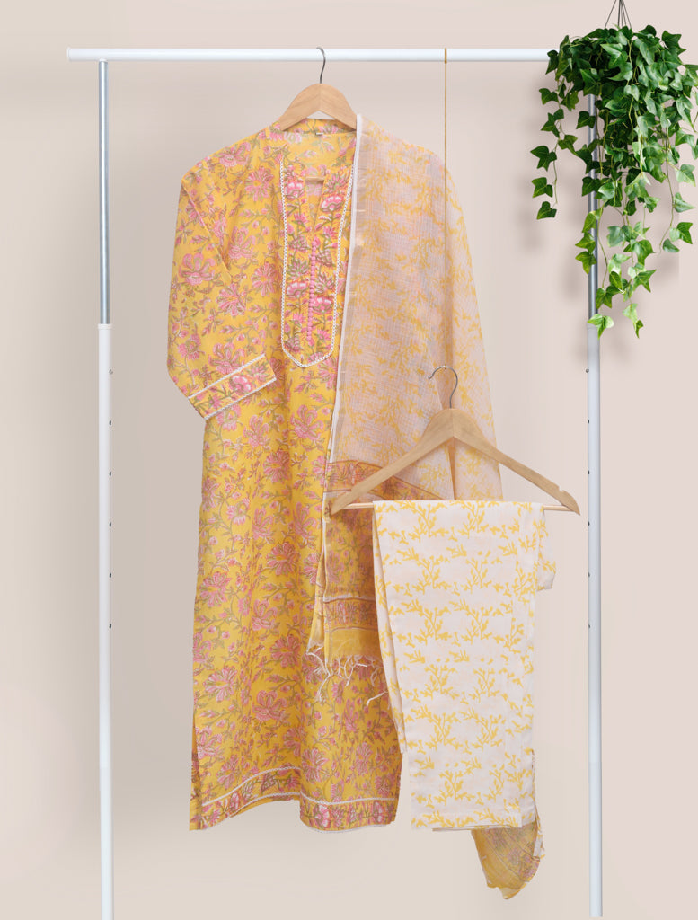 Ivory Hues Anokhi Taal handblock print cotton kurta set — Indian ethnic wear Singapore