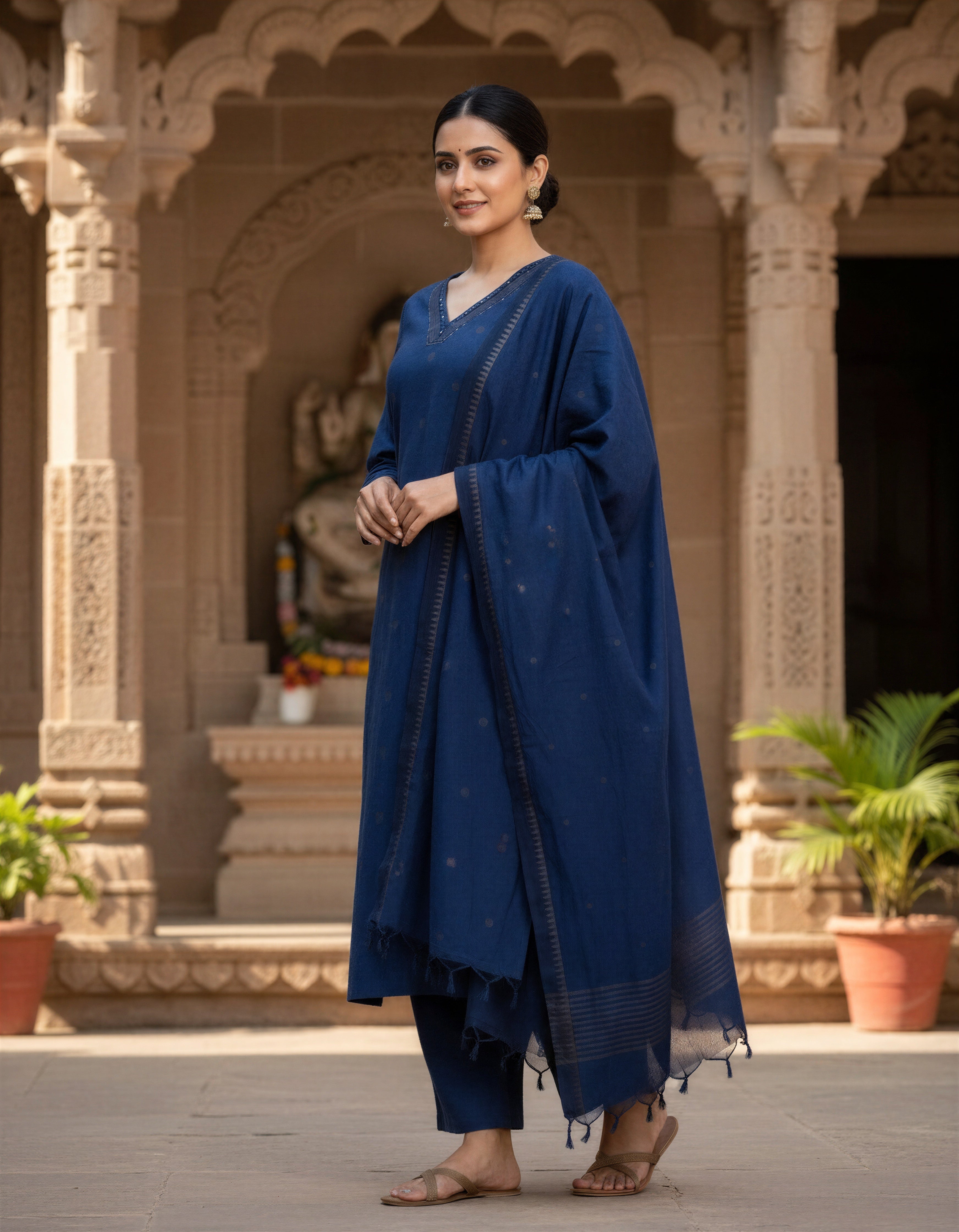 Anokhi Bunavat lapis blue cotton suit
