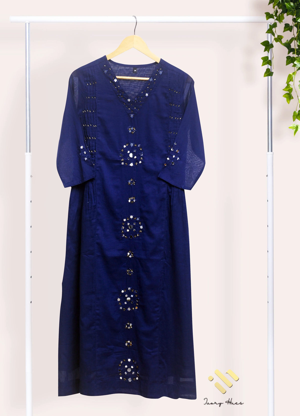 Anokhi Aaina — navy blue mul cotton suit with mirror and bead detailing — Ivory Hues, Indian ethnic wear Singapore