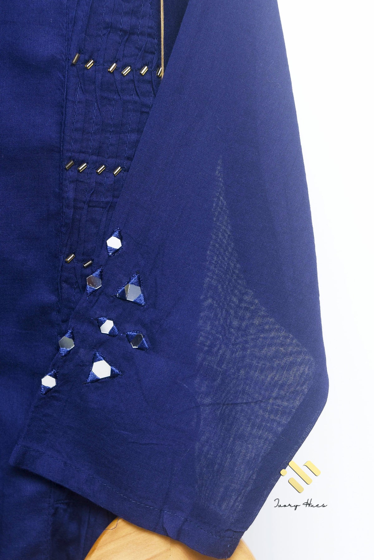 Anokhi Aaina — navy blue mul cotton suit with mirror and bead detailing — Ivory Hues, Indian ethnic wear Singapore