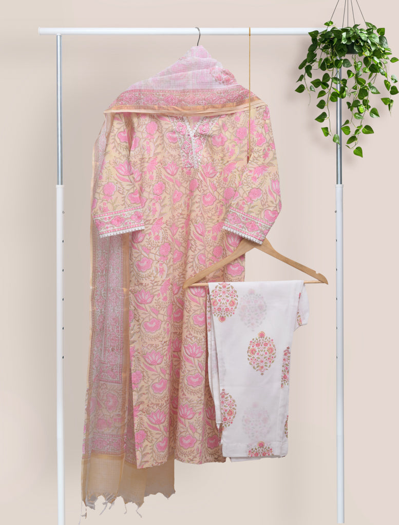 Ivory Hues Anokhi Chahat handblock print cotton kurta set — Indian ethnic wear Singapore