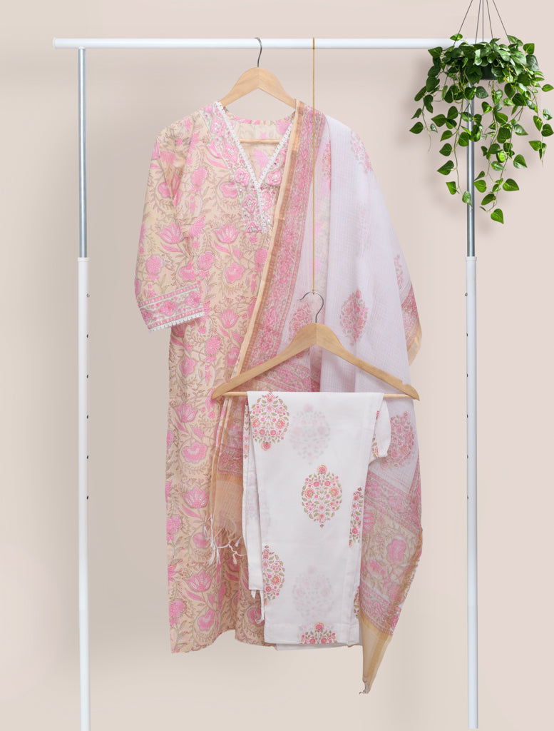Ivory Hues Anokhi Chahat handblock print cotton kurta set — Indian ethnic wear Singapore