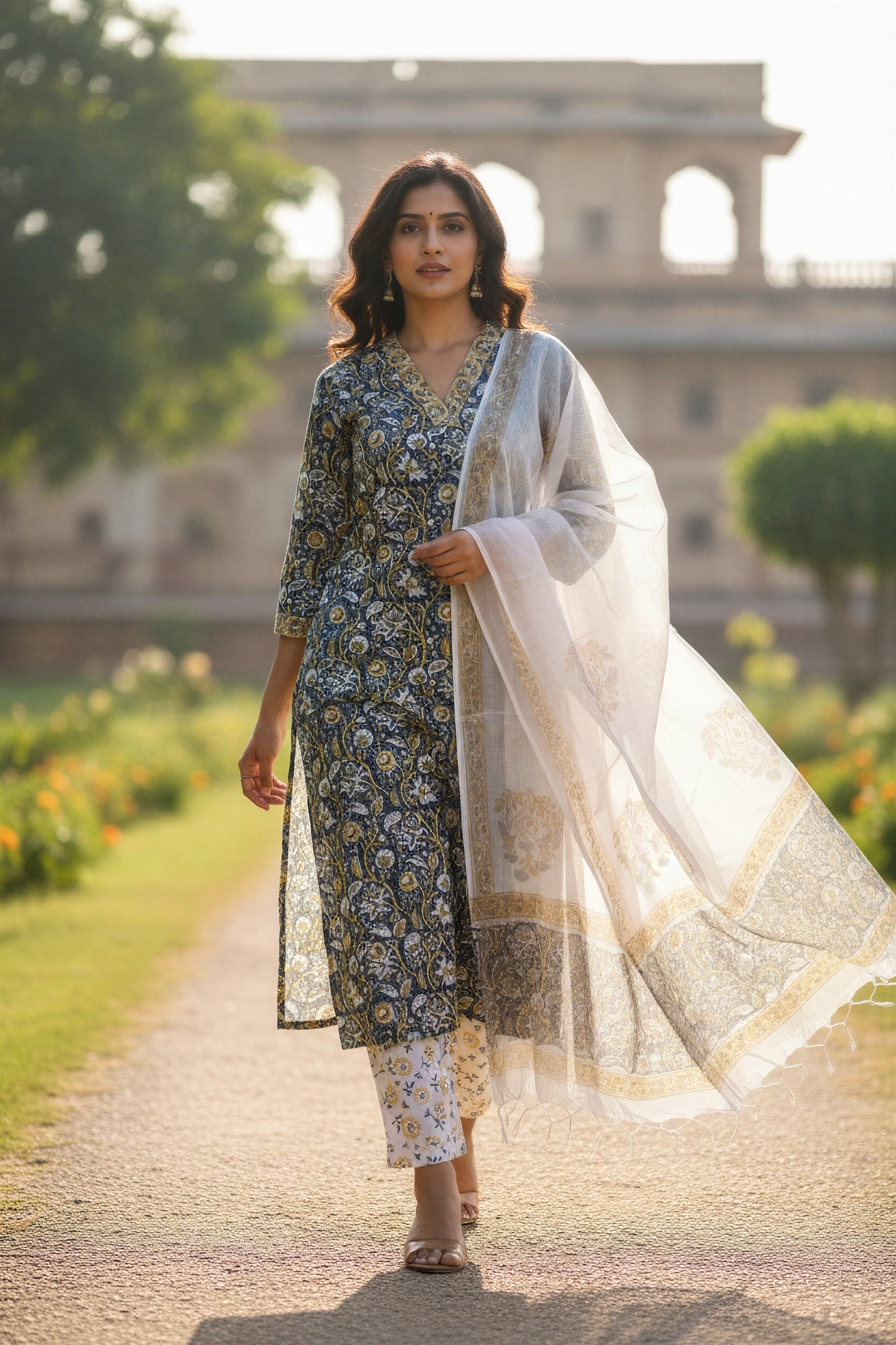 Ivory Hues Anokhi Nandini handblock print cotton kurta set — Indian ethnic wear Singapore