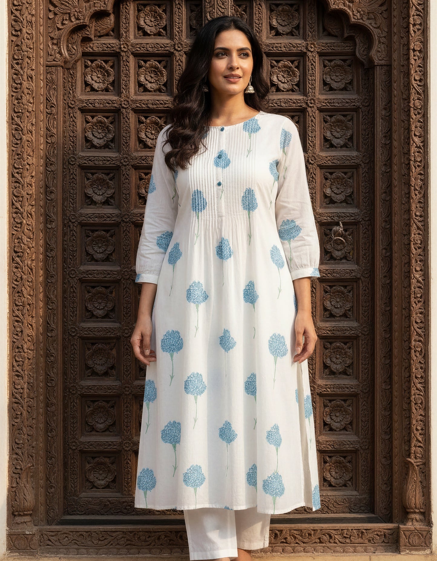 Ivory Hues Meher Ziya handblock print cotton kurta set — Indian ethnic wear Singapore