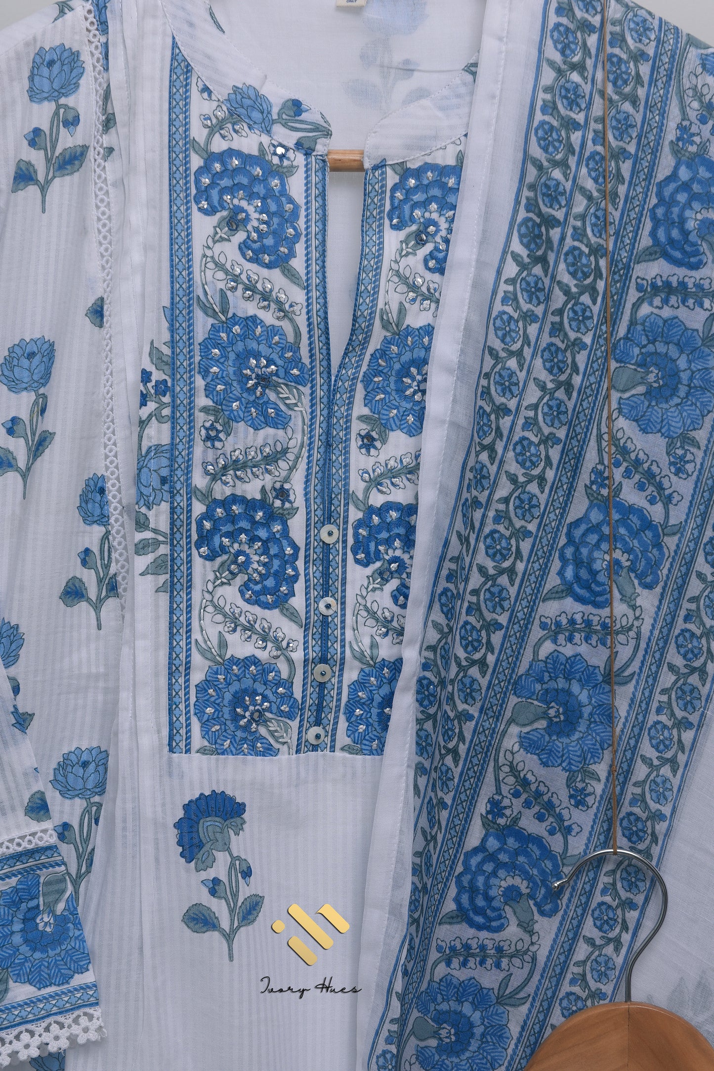 Ivory Hues Malhar Boond handblock print cotton kurta set — Indian ethnic wear Singapore