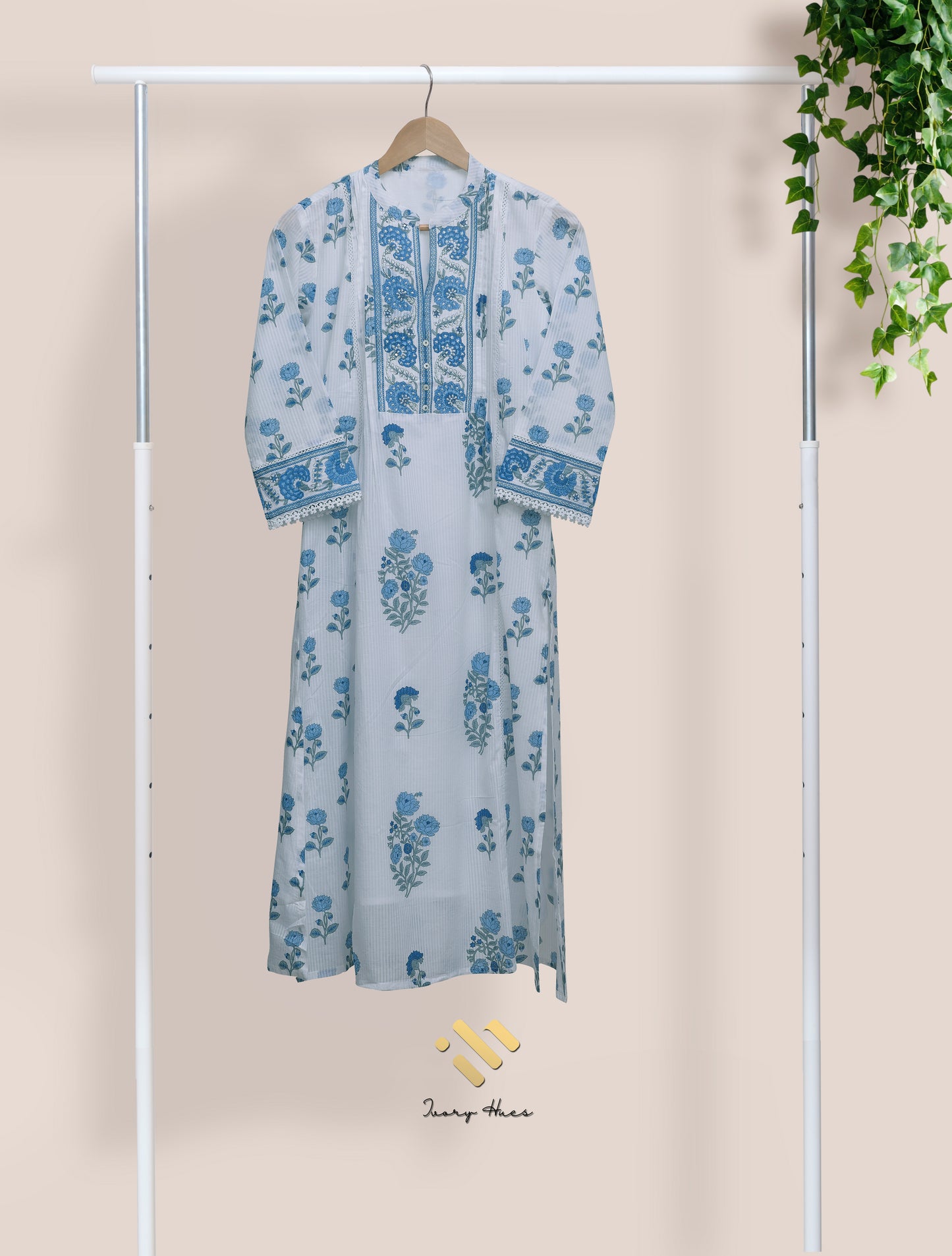 Ivory Hues Malhar Boond handblock print cotton kurta set — Indian ethnic wear Singapore
