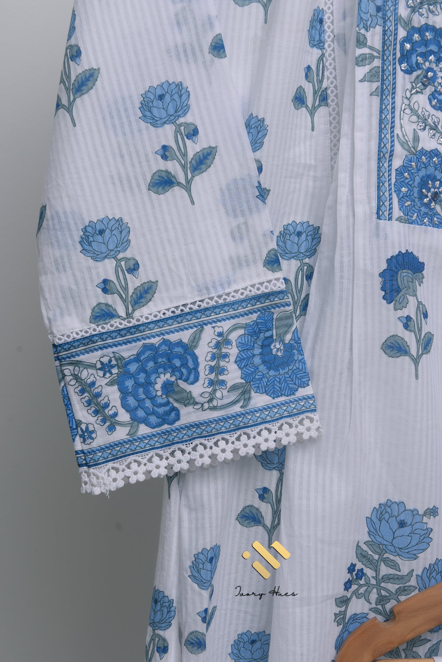 Ivory Hues Malhar Boond handblock print cotton kurta set — Indian ethnic wear Singapore