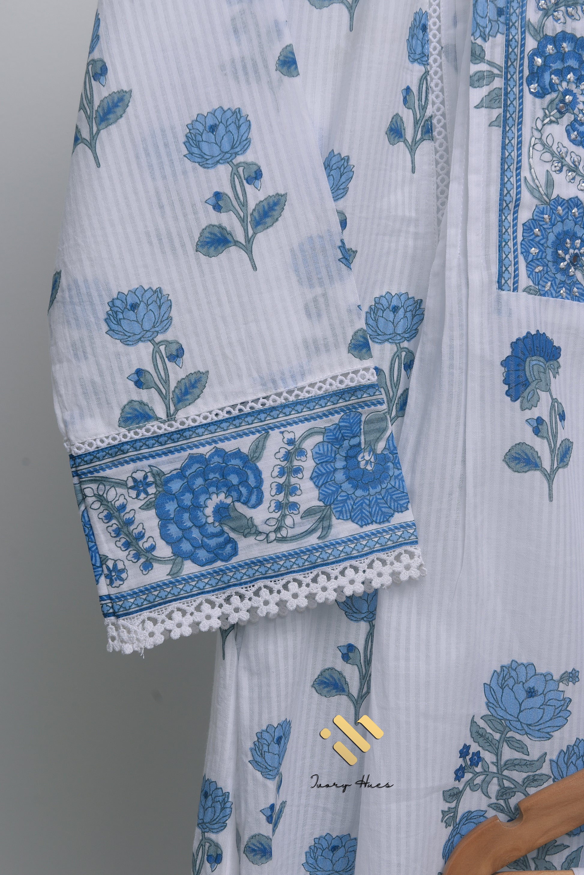 Ivory Hues Malhar Boond handblock print cotton kurta set — Indian ethnic wear Singapore