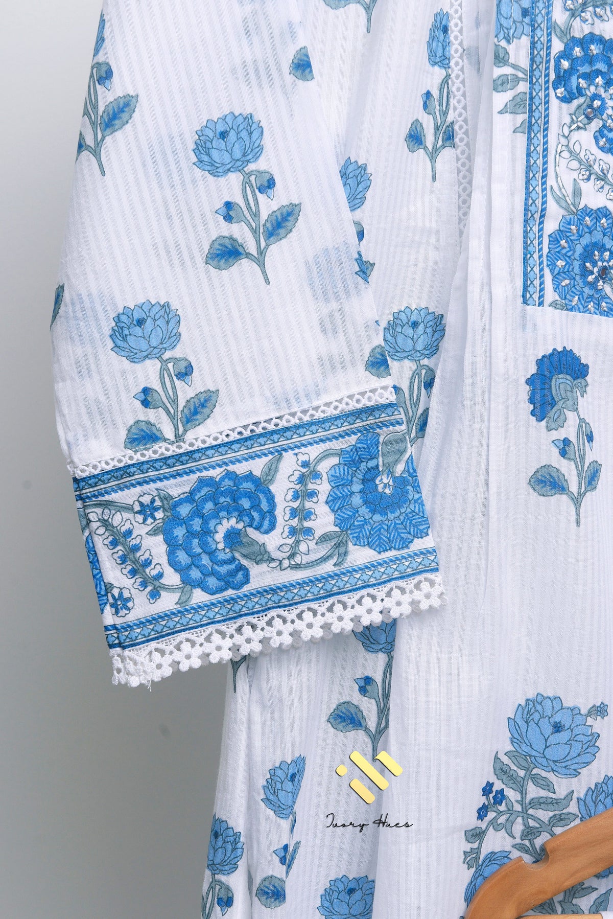 Malhar Boond — white and blue cotton suit with handblock prints — Ivory Hues, Indian ethnic wear Singapore