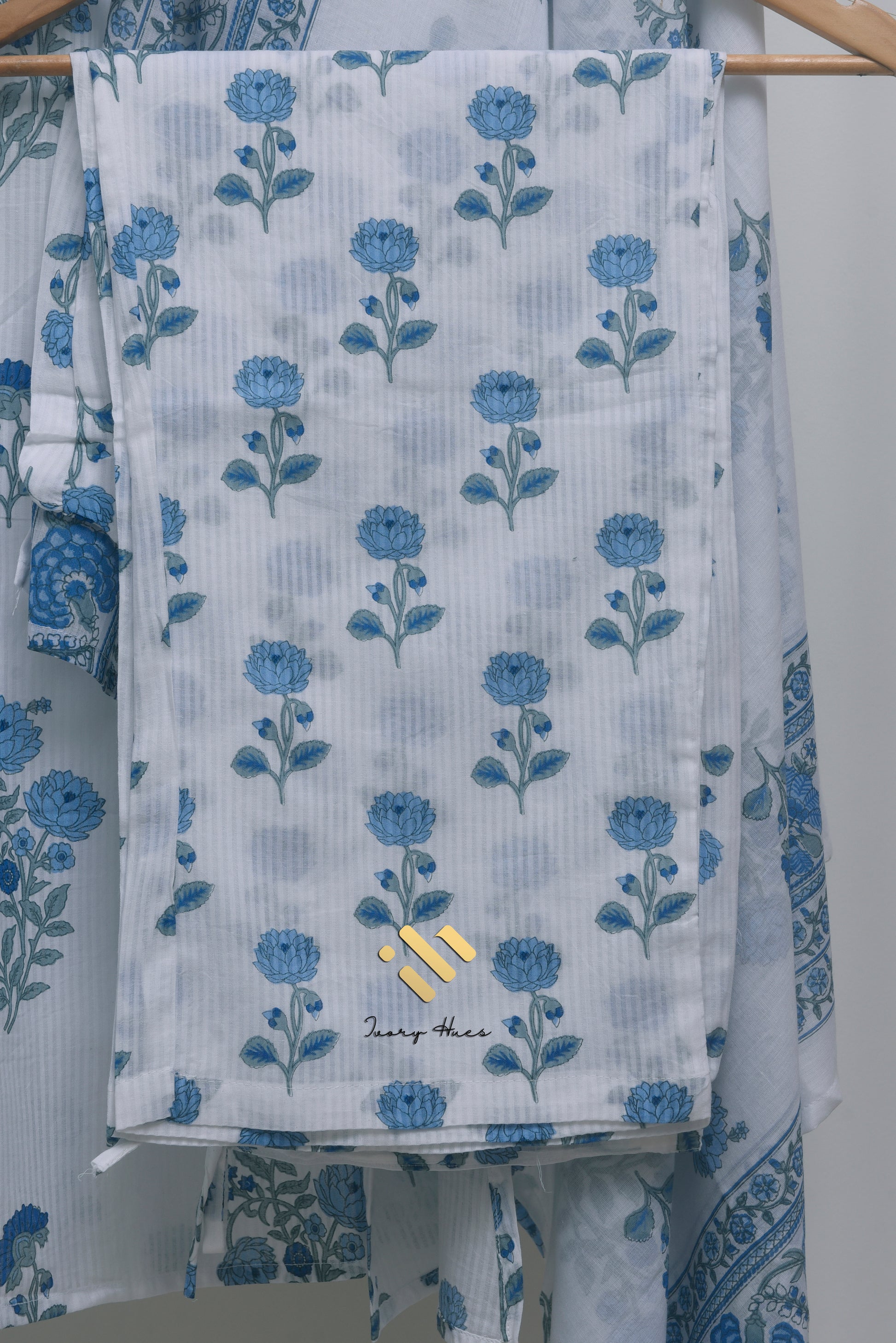 Ivory Hues Malhar Boond handblock print cotton kurta set — Indian ethnic wear Singapore