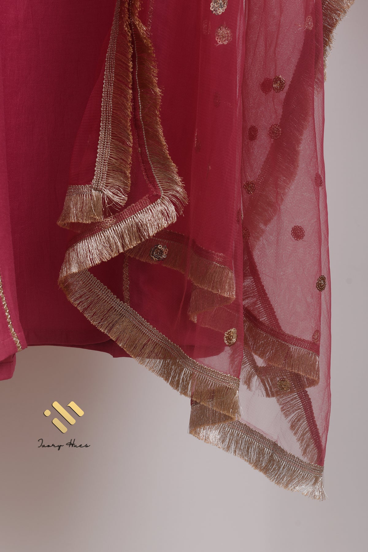 Noor Begum — rose-mauve dola silk suit with embroidered V-neckline — Ivory Hues, Indian ethnic wear Singapore