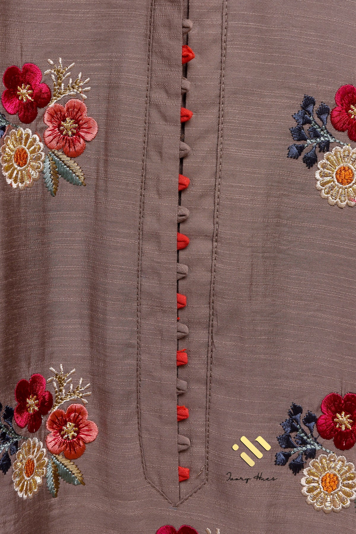 Noor Haya — stone grey raw silk suit with floral embroidery — Ivory Hues, Indian ethnic wear Singapore