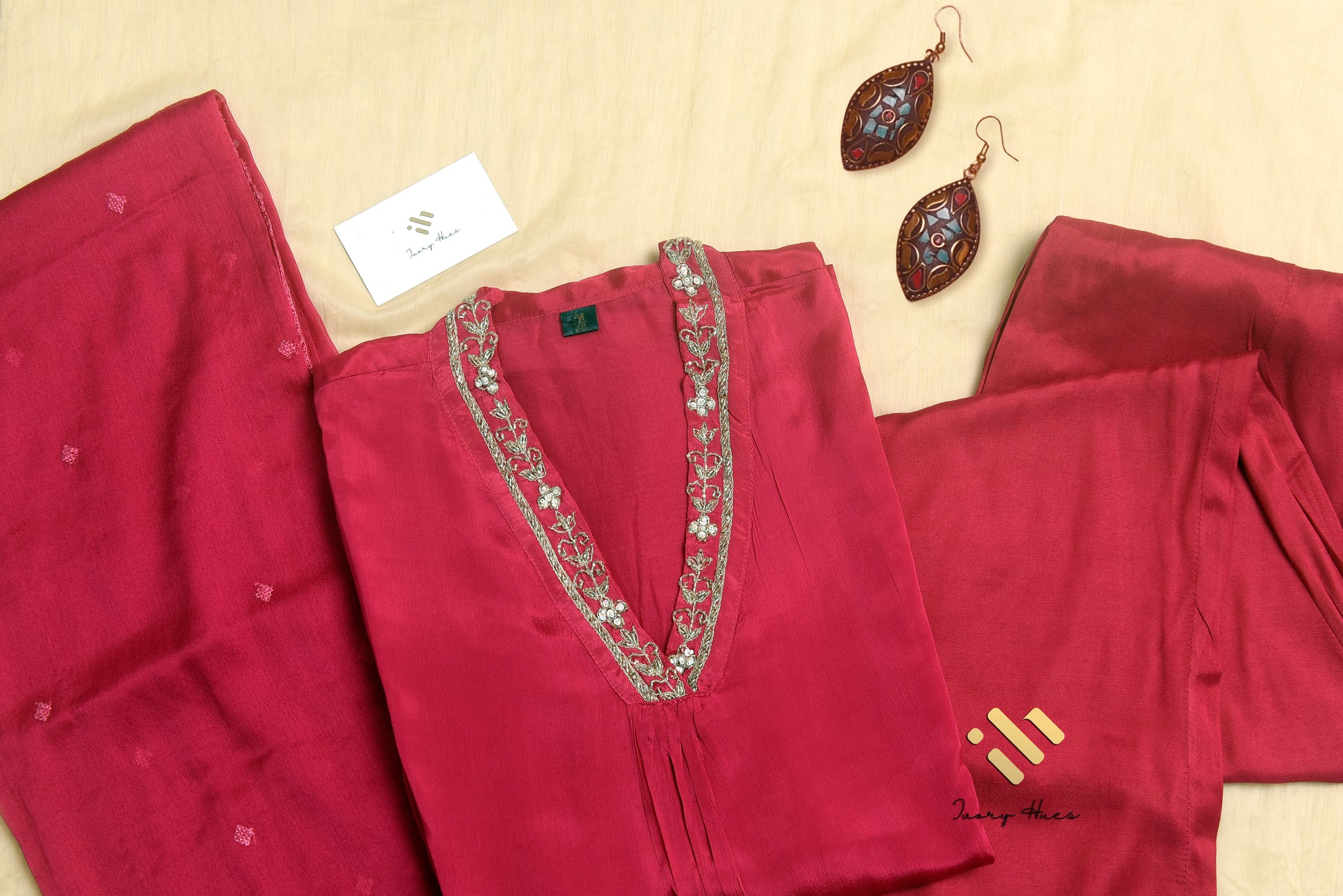 Ivory Hues Noor Sindoor Indian ethnic kurta set — Indian ethnic wear Singapore