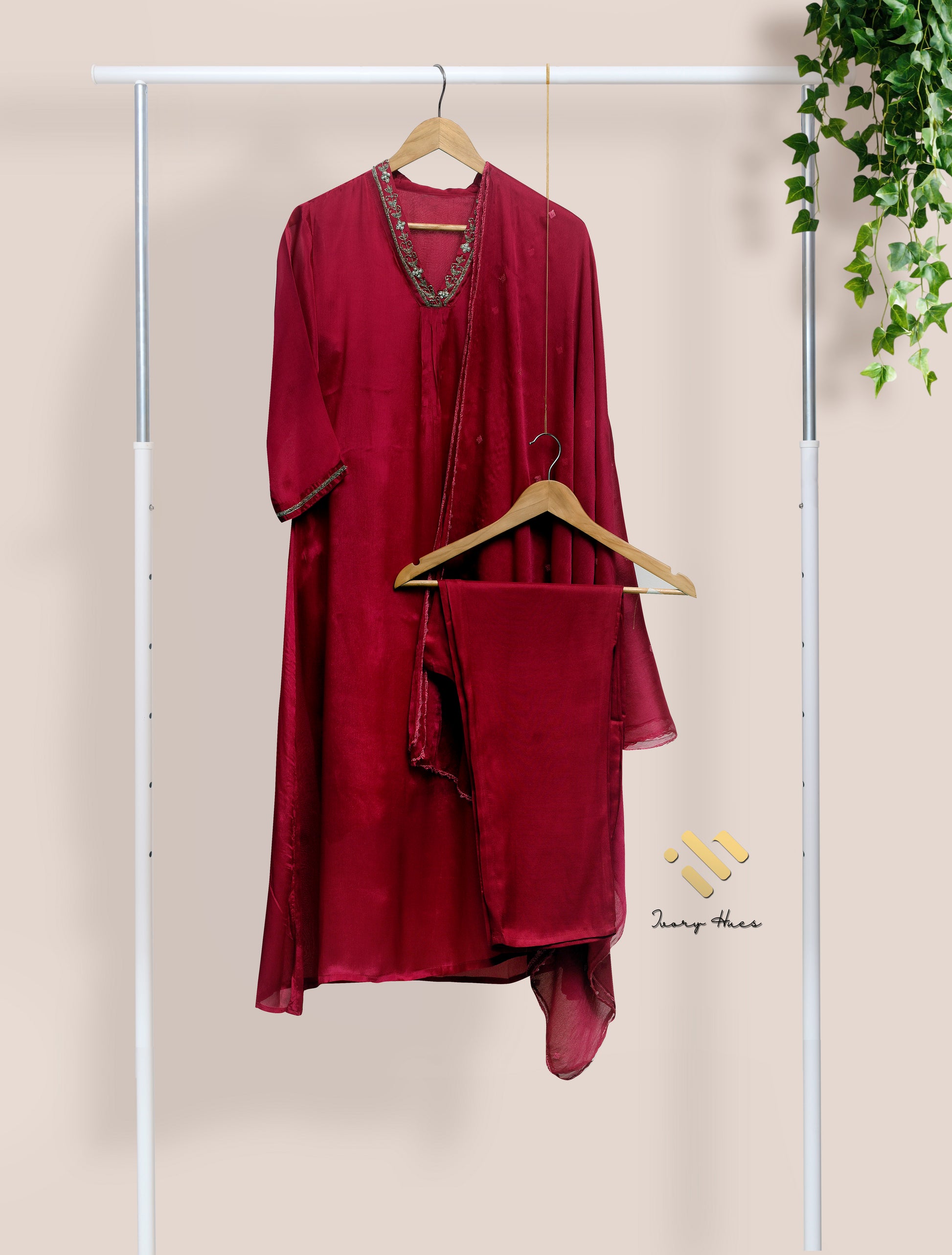 Ivory Hues Noor Sindoor Indian ethnic kurta set — Indian ethnic wear Singapore