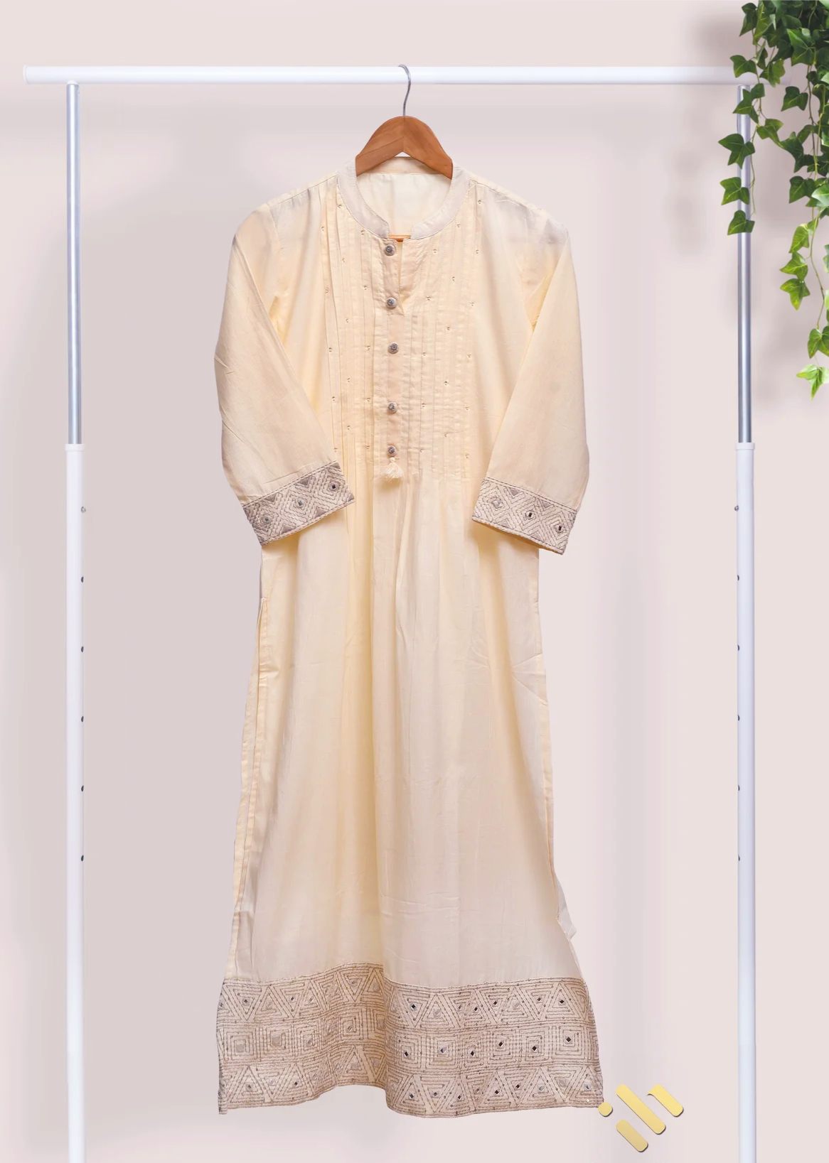 Noor Elina — ivory mul chanderi suit with embroidered sleeves and hem — Ivory Hues, Indian ethnic wear Singapore