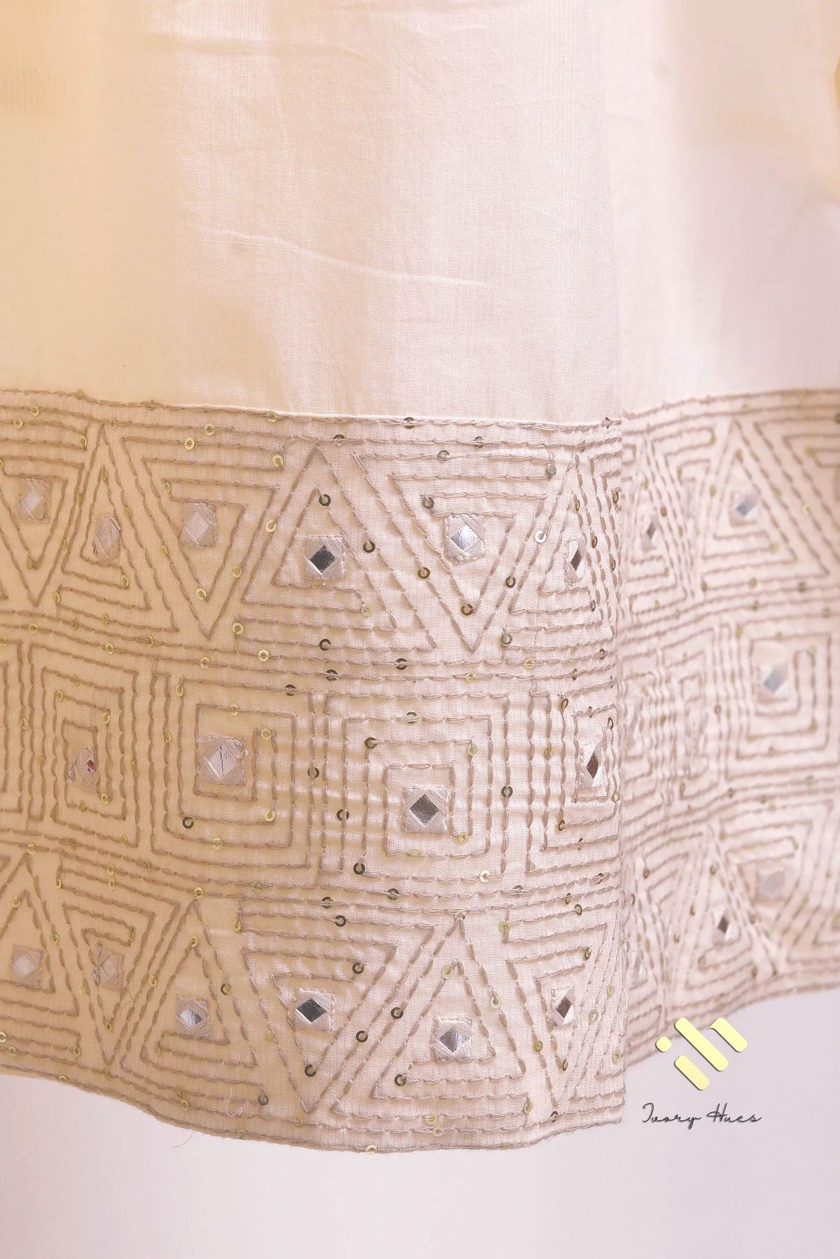 Noor Elina — ivory mul chanderi suit with embroidered sleeves and hem — Ivory Hues, Indian ethnic wear Singapore