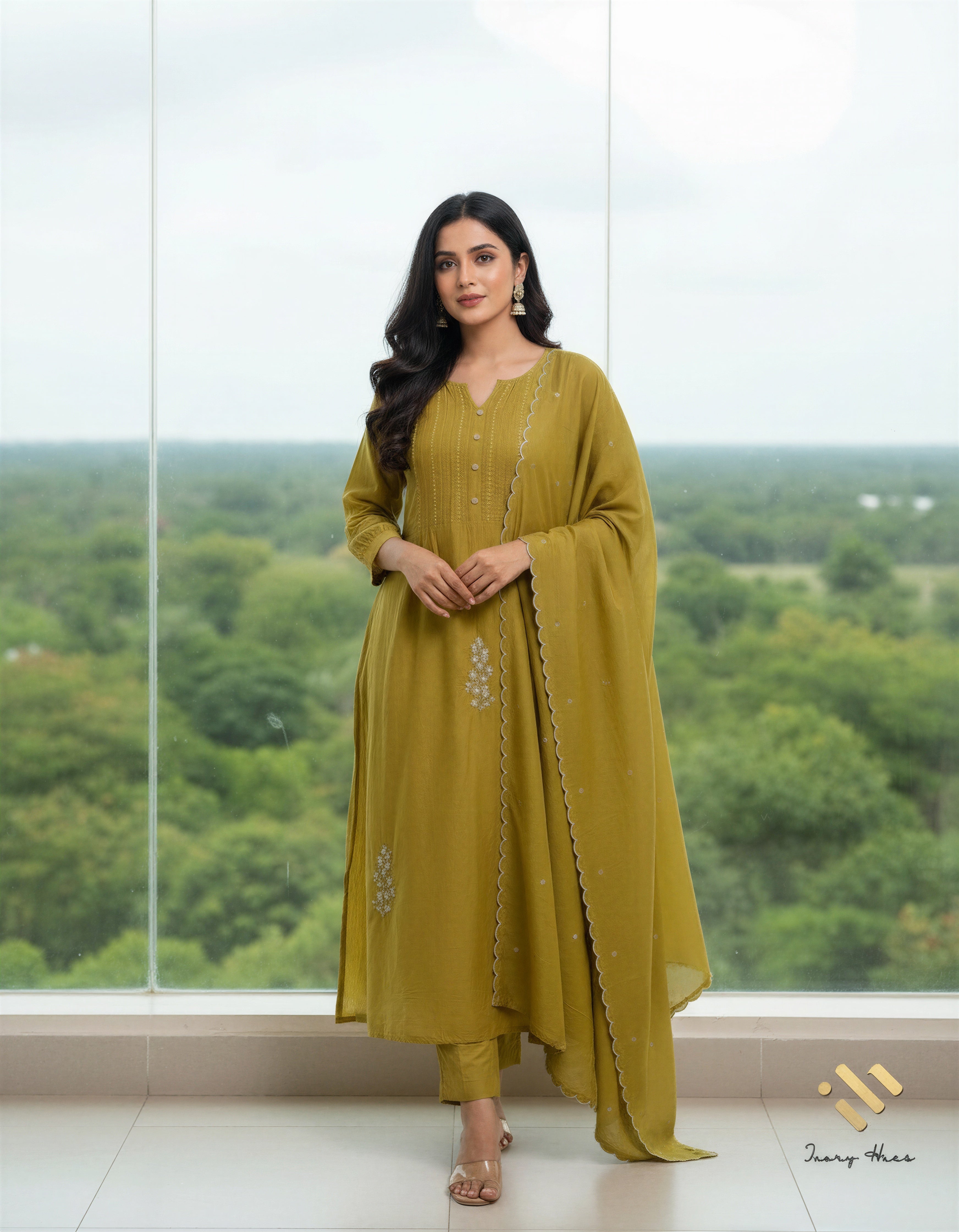 Noor Fiza apple green mul Chanderi suit